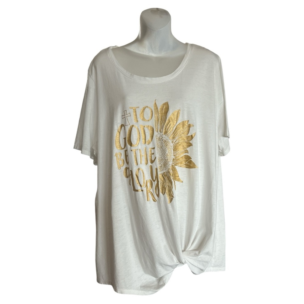 Cato Plus Size 22/24W Sunflower Graphic Twist Front T-Shirt White Gold